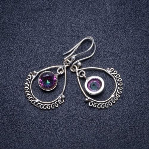 Natural Rainbow Topaz Handmade Unique 925 Sterling Silver Earrings 1.75" X4113