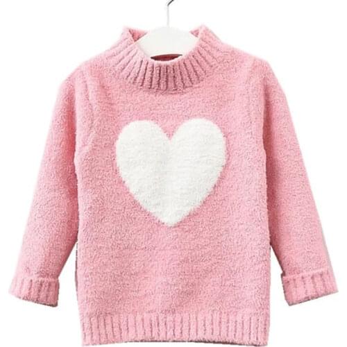 2-9Years Baby Girls Knitted Sweater 2020 Winter And Autumn Long Sleeve Warm High Collar Cute Heart Kids Sweater Top Girl Clothes