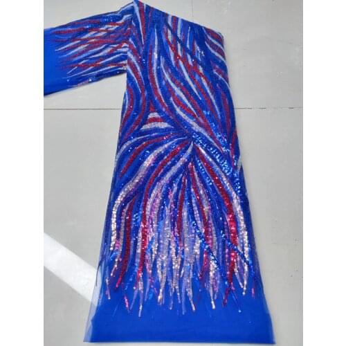 XIUYSAI Blue African Sequence lace fabric 2021 High Quality Glitter Sequence Embroidery Nigerian Organza Lace For Wedding