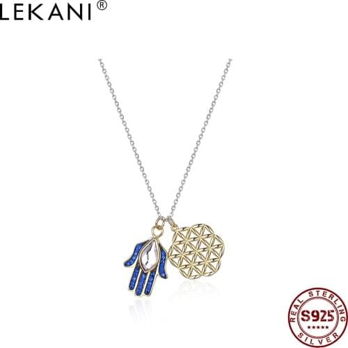 LEKANI 2021 Classic Evil Eye Hand Hamsa Necklaces Lucky Flower of life Crystals from Austria Clavicle Chain Womens Necklaces