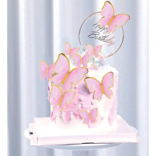 1Set New Pink Purple Butterfly Cake Topper Adult Child Birthday Party Cake Decoration Dessert Cupcake Flag Decor Baby Shower