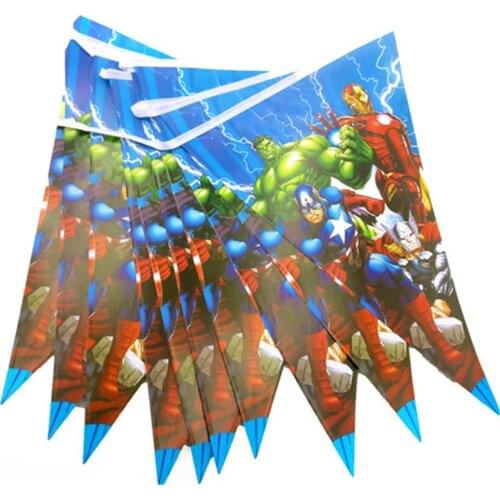 1 Set Cartoon Avengers Flags Banner Theme Party Home Decorations For Kids Happy Birthday Baby Shower Superhero Party Supplies