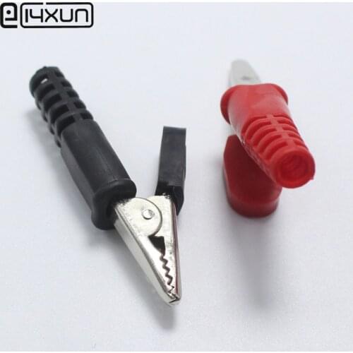 1pair red + black 25A / 1000V DCC Alligator Clip with PVC Case Copper Test Clip Experimental Clip Claw Open 8MM Length 48mm+32mm