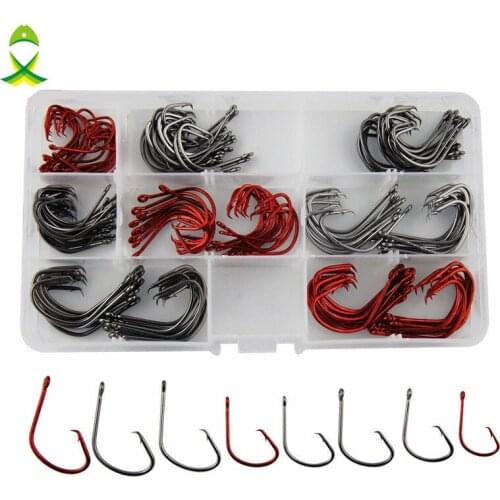 JSM 160pcs 7381 High Carbon Steel Fishing Hooks Red Black Octopus Offset Sport Circle Bait Fishing Hook Set fishing tackle Box