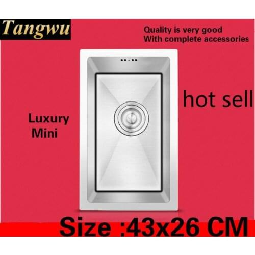Free shipping Household luxury small kitchen manual sink single trough food grade 304 stainless steel standard hot sell 43x26 CM
