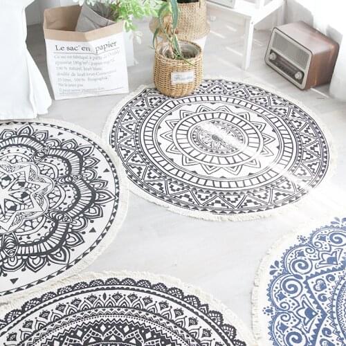 120cm Large Round Carpet Ethnic Bedroom Tassel Rugs Mandala Carpets for Living Room Classic Cotton Linen Morocco Floor Mats