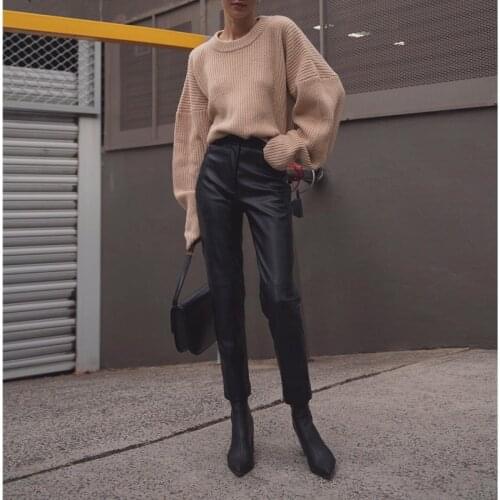 2020 high waist anlke length pants PU leather high quality pencil trousers SPring and autumn fashion U361