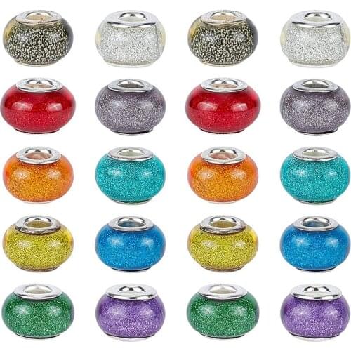 10Pcs/Lot Wholesale Color Glitter Shiny Round Loose Plastic Resin Big Hole Spacer Beads Fit Pandora Charms Bracelet Jewelry Kit