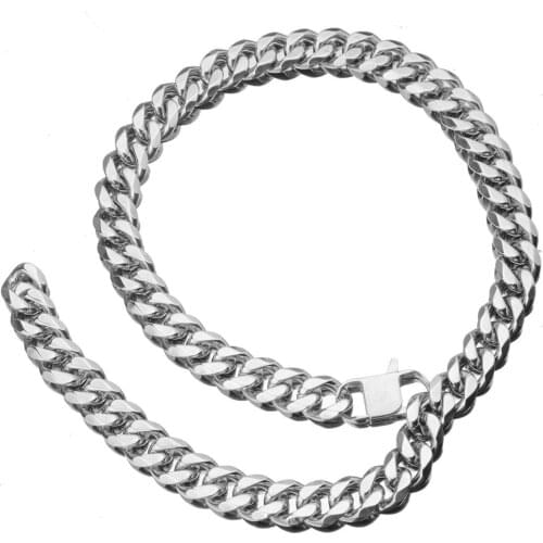 Tiasri Cuba Curb Link Chain Mens Necklace Bracelet Silver Color High Quality Stainless Steel Tail Chain Gift Punk Jewelry