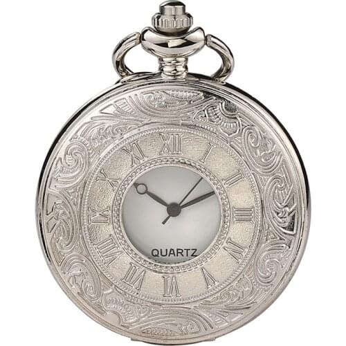 Black Roman Numerals Quartz Pocket Watch Men Women Black Hollow Case Steampunk Vintage Pendant Necklace Best Gifts for Men Women