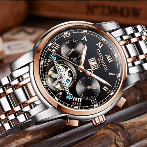 Luxury watch men Sapphire glass stainless steel Date Week Automatic machine black watch relogio masculino