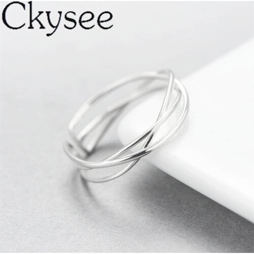 Ckysee New 925-Sterling -Silver Simple Cross Line Rings Adjustable Open Ring For Woman Fashion Ring Jewelry Gift