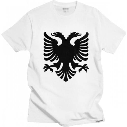 Flag Of Albania Eagle T Shirt Men 100% Cotton Albanian Pride Tee Tops Round Neck Summer T-shirt Short Sleeve Casual Tshirt Gift