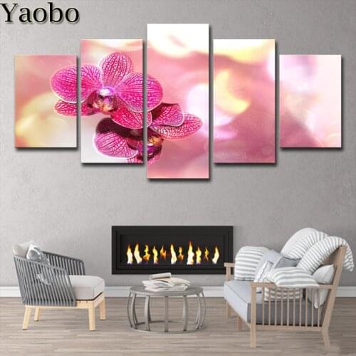 Hot Selling 5D DIY Diamond Painting Orchid cross stitch full square/round diamond embroidery 5 pcs set mosaic painting decor