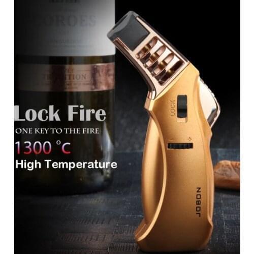 JOBON Butane gas lighter high temperature ignition lock spray gun jet torch flame metal large size cigar Kitchen candle igniter