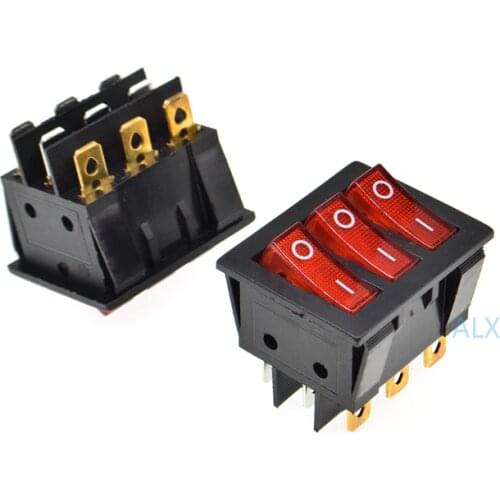 2PCS KCD4 three ways 9 PIN Push Button rocker Switch with red led light ON/OFF power switches 16A 30A/250V Triple 9PIN