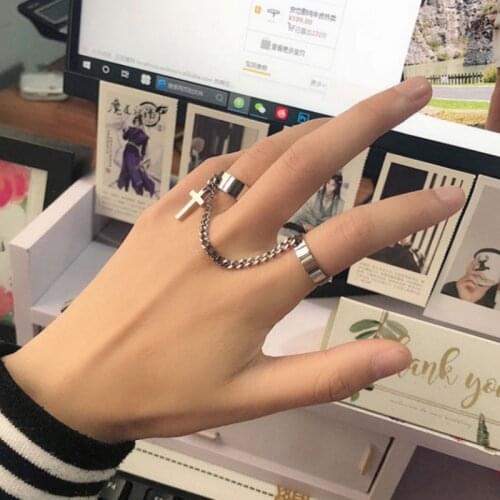 Glamour Retro Hip-hop Punk Cross Chain Tassel Simple Finger Ring for Women Boy Adjustable Mens Rings Jewelry whole sale