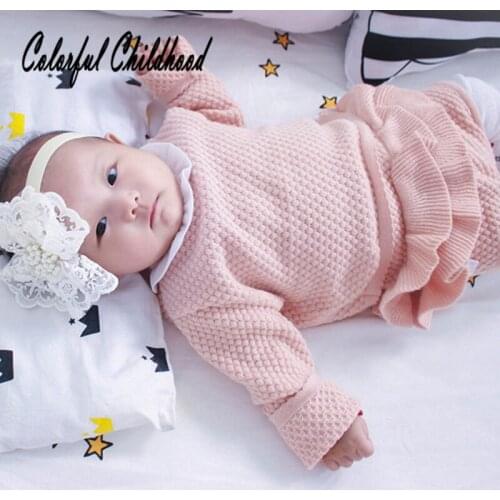 Girls Coat Long Sleeve Knitted Pure Color Tops+ Lotus Leaf Edge Shorts 2 Pieces Sets Infant Newborn Knitted Sweater Sets 0-24