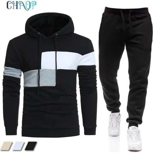 Brand Men Casual Sets Solid Color Spring Autumn Mens Print Hoodies+Pants Two Piece Tracksuit Trendy Sportswear Hooded Set