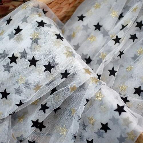 150cm wide Flocked bronzing Glitter Star Mesh Lace Fabric DIY Clothing Skirt Background Cloth Home Textile Decorative Net Fabric