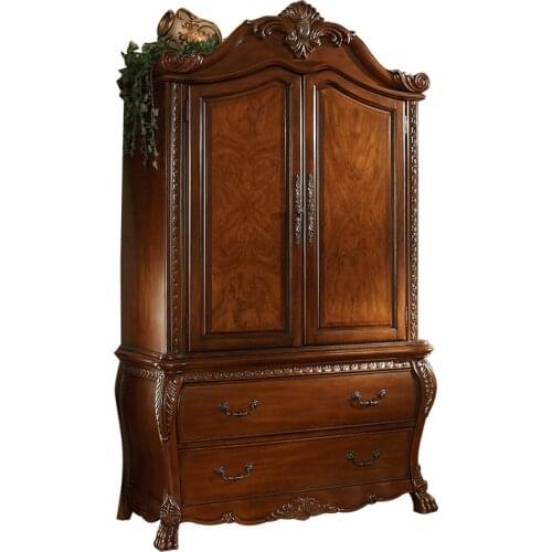 Furniture European-style Overall Two-door Wardrobe Sliding Door American Solid Wood Bedroom Wardrobe Storage Cabinet