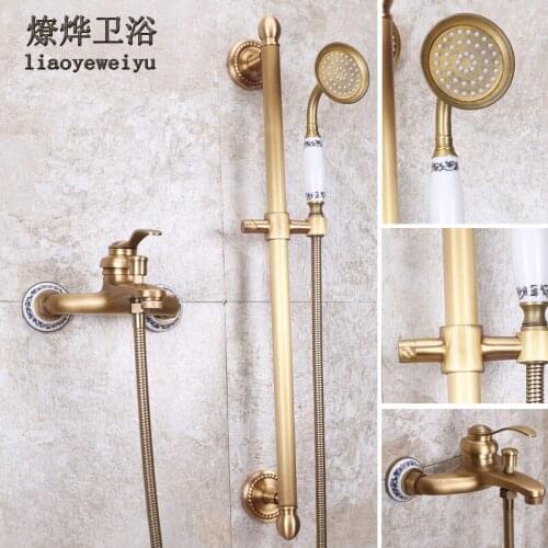 Copper Antique Faucet Vintage Shower Bathroom Faucet Shower Simple Shower Wall Lifting Rain