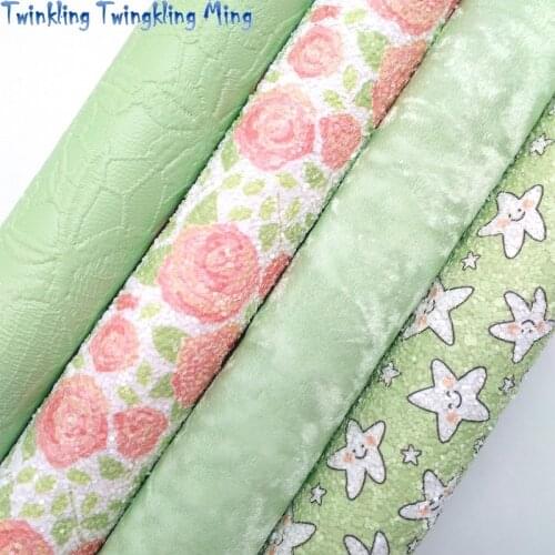 Twinkling Twinkling Smiling Stars Rose Flowers Printed Chunky Glitter Leather Felt Backing Lace Synthetic Vinyl 21X29CM KM543