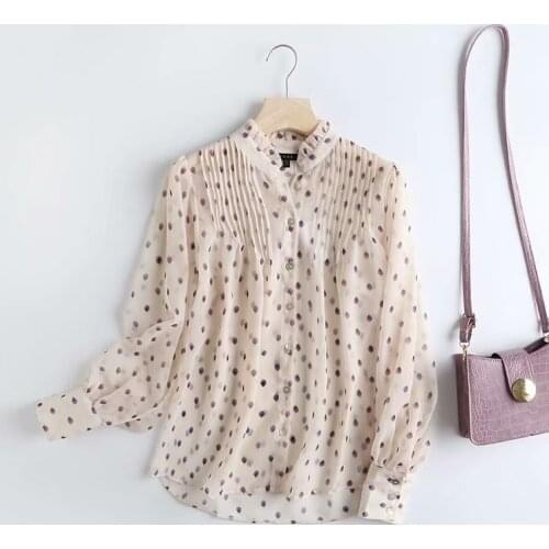 Dave&Di england style fashion polka dot office lady casual loose pleated blouse women blusas mujer de moda 2020 shirt plus size