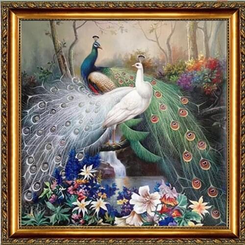 Handmade Animal Forest Couple Peacock Needlework Embroidery DIY Crafts Cross Stitch Kits 14CT Unprinted Home decor wall Arts