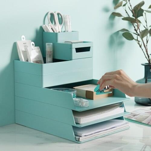 Desktop File Rack Storage Box Organizer Drawer Data Folder Stationery Tray Pen Holder Classify Container Home Office Suppiles