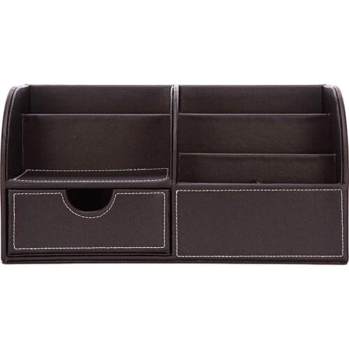 Desk Organiser Card Pen Phone Remote Control Holder Storage Box PU Brown, Black, Orange, Blue, Rose Red, Purple