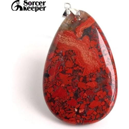 Natural Gem Stone Bloodstone Pendant Fit DIY Necklace Water Drop Slide Healing Crystals Beads for Women Men Jewelry Making BC185