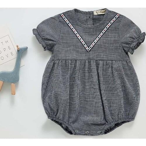 Summer New Baby Bodysuit V-neck Embroidered Lace Short Sleeves Jumpsuit Outfits Infant Girls Clothes
