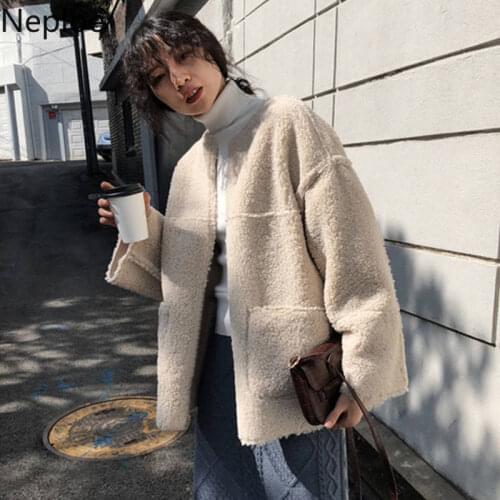 Neploe Wear on Both Sides Thicked Lamb Wool Coat Women Autumn Winter Korean Loose Patchwork Solid Jacket Simple New 2021