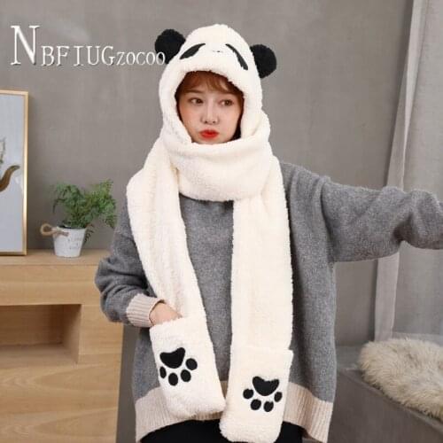 Autumn Winter Students Hat Scarf Gloves Panda Women Sets Thick Warm Female Scarves Sets