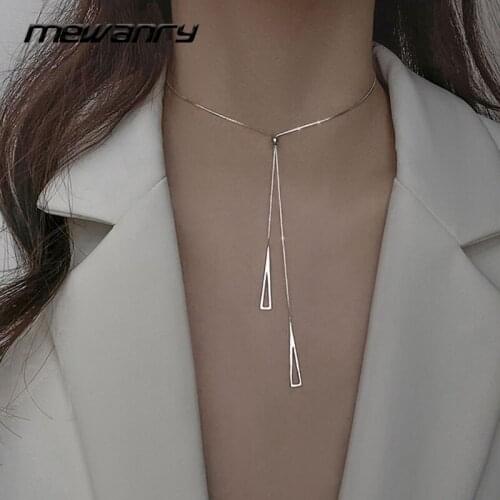 Mewanry 925 Sterling Silver Clavicle Chain Necklace Trend Elegant Unique Design Geometric Tassel Party Jewelry Girls Accessories