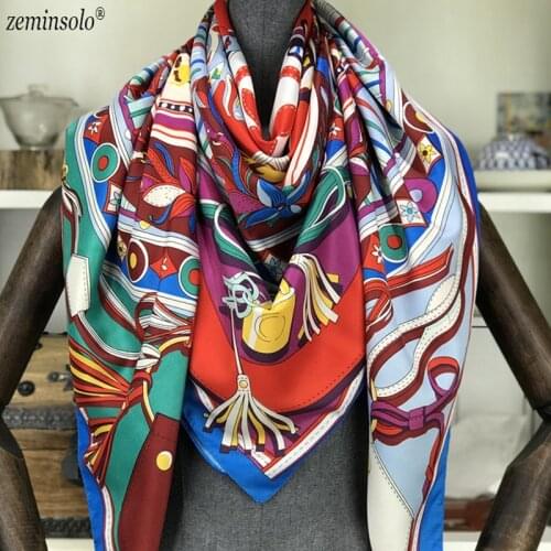 Luxury Brand 100% Twill Silk Scarf Square Scarf Print Neck Shawl Wraps Echarpe Women Design Foulard Scarves Shawls 130*130cm