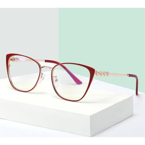 Luxury Fashion Rhinestone Myopia Reading Cat Eye Glasses Frame Women Female Clear Lens Blue Light Blocking Eyeglasses Red