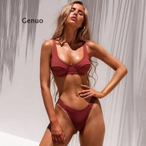 Sexy Swimsuit Women Bikini Push-Up Padded Bra Bandage Bikini Set Triangle Swimwear Bathing Suit Ribbed Biquini Female