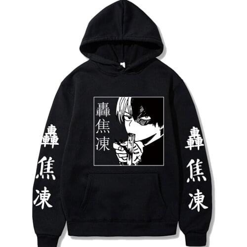 Shoto Todoroki Cosplay Men Women Hip-Hop O-Neck Black White Street Sweatshirts Male Hot Anime My Hero Academia Print Hoodie