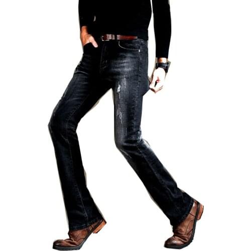 Slim de los hombres bota corte Semi-Vaqueros pantalones vaqueros rasgados negocio vaquero, informal, de hombre a mediados de cin