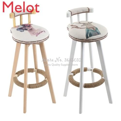 Bar Chair Solid Wood Home Back Bar Chair Rotating Bar Stool Fashion Modern Minimalist New European Creative High Stool
