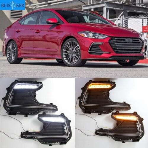 2pcs LED DRL Daytime Running Lights Fog Lights For Hyundai Elantra sport 2016-2019 Car Front Bumper Fog lamps Turn Singal