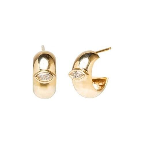 Inner 10MM Chunky Thick Hoop Earring Gold Color Colorful Marquise Eye CZ Paved Classic Trendy Hoop Women Girl Earring