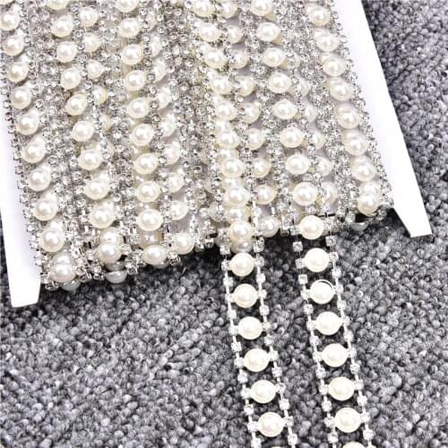 1 meter 1.5cm wide High-end pearl chain White rhinestone Bracelet hair clip accessory decoration glass crystal diamond DIY belt