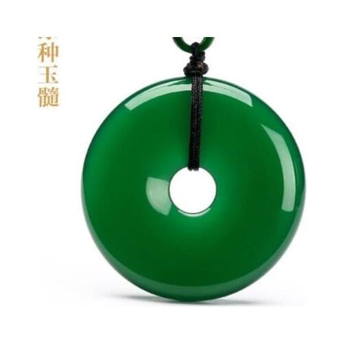 Natural Green Agate Gemstone Happy Lucky Peace Buckle Circle Donut Amulet Pendant Necklace Sweater Chain Jewelry Gift Wholesale