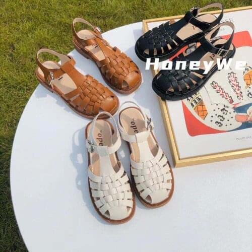 Women Sandals Women Shoes 2021 New Fashion Flat Hollow Woven Sandals Woman Buckle Casual Dress Beach Shoes Female Flip Flops Hot