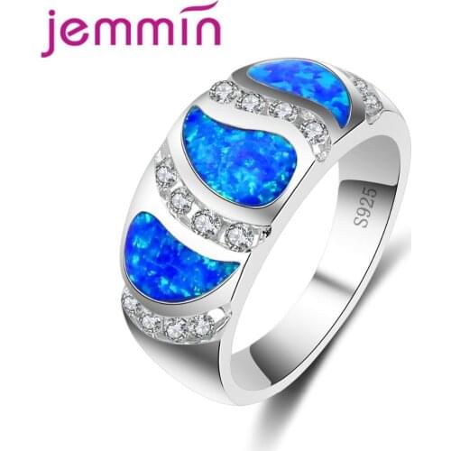 Tears Pattern 925 Sterling Silver Rings For Women Wedding Jewerly With Rhinestone Blue Fire Opal Ring Gift Fine Jewelry
