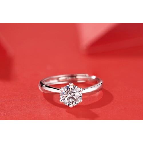 Inbeaut 0.5 ct 5mm Excellent Cut Pass Diamond Test Moissanite Ring Women 925 Sterling Silver Adjustable Ring Engagement Jewelry