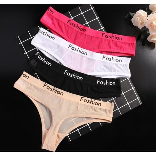 Women Underwear Sexy Mesh Transparent Panties Thongs String Lingerie Printed Letters Fashion Low-Rise Ladies Briefs